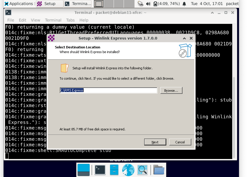 Winlink Express Installer on Wine