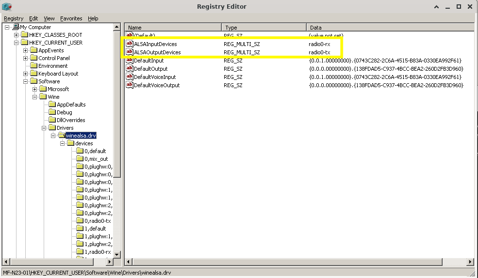 winealsa.drv key in regedit after making changes