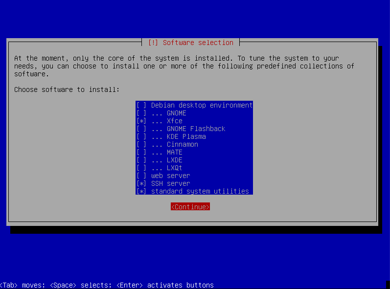 Debian 11 Text Installer > Package Selection Screen
